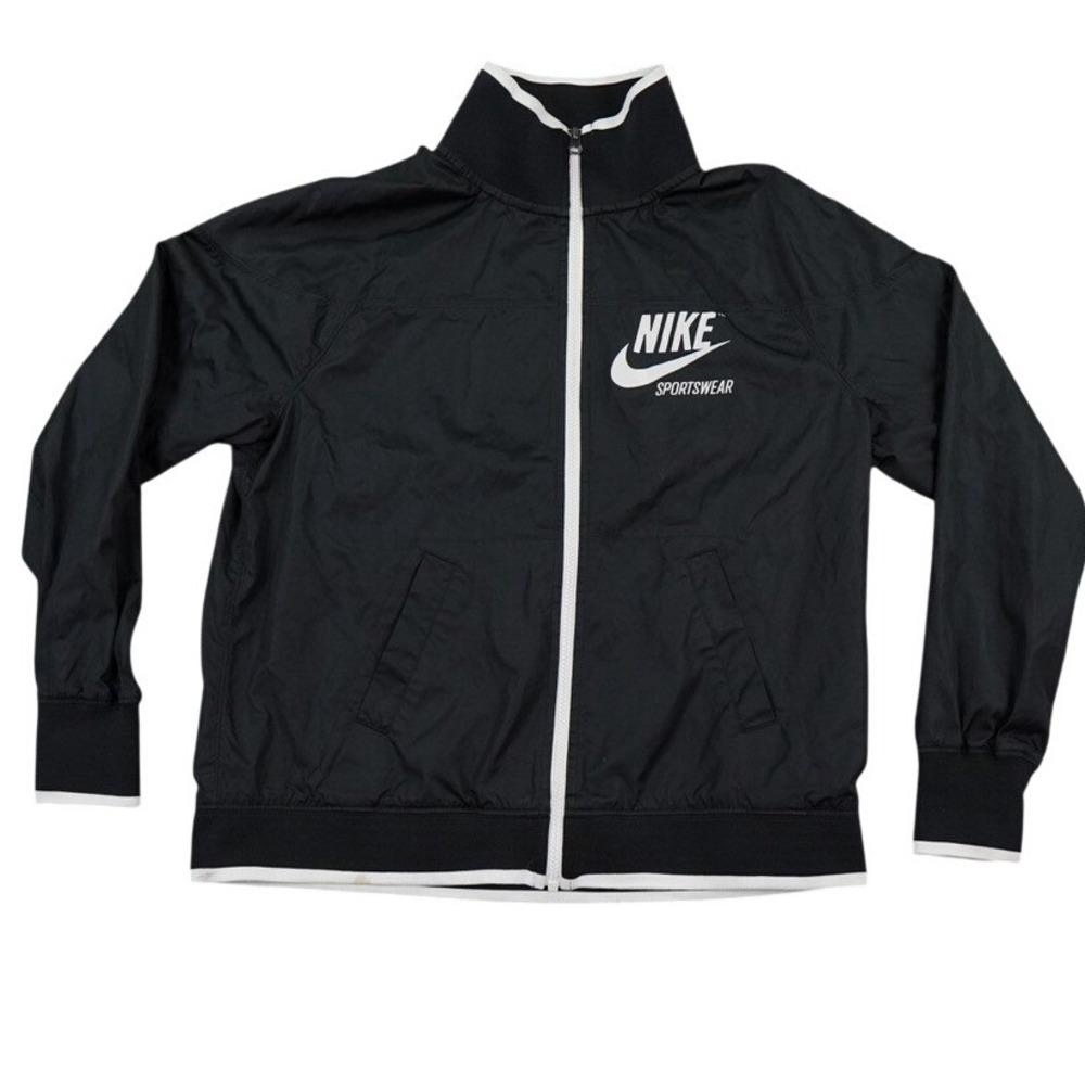 Nike Sportswear Track Jacket Womens M Black White Logo Zip Streetwear Spellout